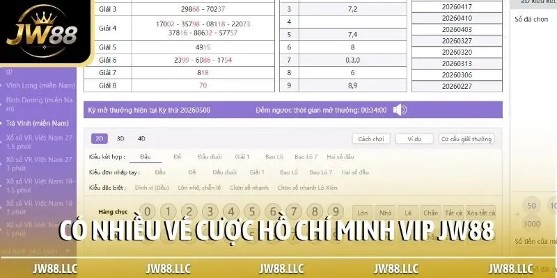 Có nhiều vé cược Hồ Chí Minh Vip JW88